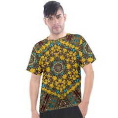 Mandala Faux Artificial Leather Among Spring Flowers Men s Sport Top by pepitasart