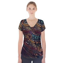 Abstract Art Short Sleeve Front Detail Top