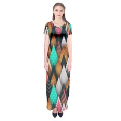 Abstract Triangle Tree Short Sleeve Maxi Dress