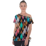Abstract Triangle Tree Off Shoulder Tie-Up Tee