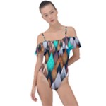 Abstract Triangle Tree Frill Detail One Piece Swimsuit