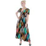 Abstract Triangle Tree Button Up Short Sleeve Maxi Dress