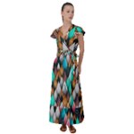 Abstract Triangle Tree Flutter Sleeve Maxi Dress