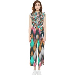 Abstract Triangle Tree Women s Frill Top Jumpsuit by Dutashop