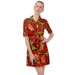 Abstract Rose Garden Red Belted Shirt Dress by Dutashop