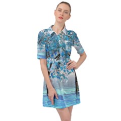 Crystal Blue Tree Belted Shirt Dress by icarusismartdesigns