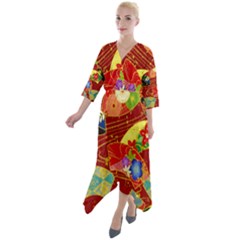 Floral Abstract Quarter Sleeve Wrap Front Maxi Dress by icarusismartdesigns