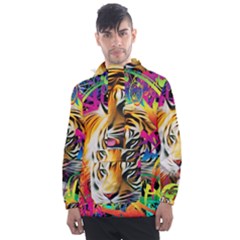 Tiger In The Jungle Men s Front Pocket Pullover Windbreaker