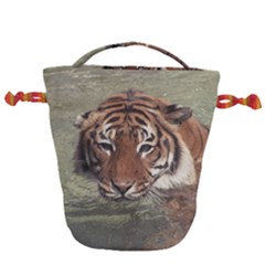 Swimming Tiger Drawstring Bucket Bag by ExtraGoodSauce