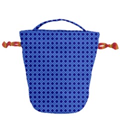 Basket Weave Basket Pattern Blue Drawstring Bucket Bag by Dutashop