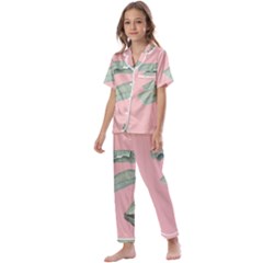 Banana Leaf On Pink Kids  Satin Short Sleeve Pajamas Set by goljakoff