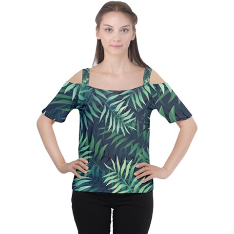 Green Leaves Cutout Shoulder Tee by goljakoff