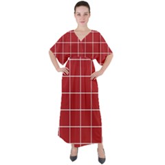 Red Buffalo Plaid V-neck Boho Style Maxi Dress by goljakoff