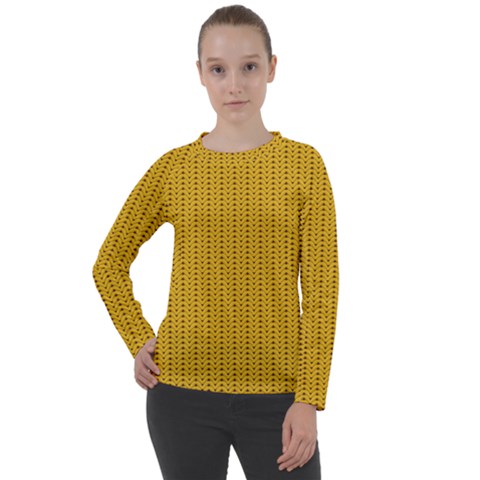 Yellow Knitted Pattern Women s Long Sleeve Raglan Tee by goljakoff