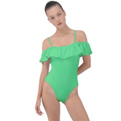 Algae Green Frill Detail One Piece Swimsuit by FabChoice