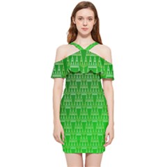 Green Triangles Shoulder Frill Bodycon Summer Dress by JustToWear