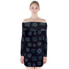 Blue Turtles On Black Long Sleeve Off Shoulder Dress by contemporary