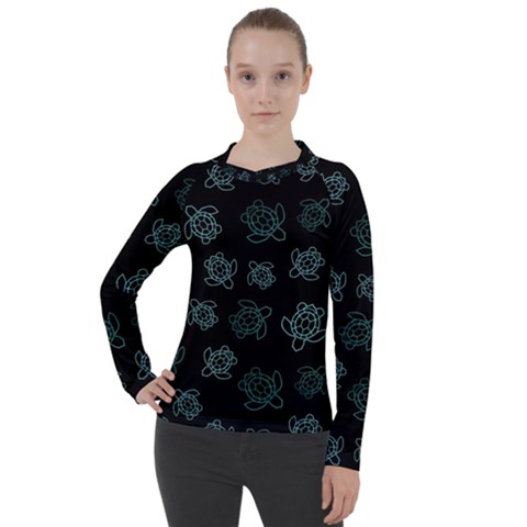 Blue Turtles On Black Women s Pique Long Sleeve Tee by contemporary