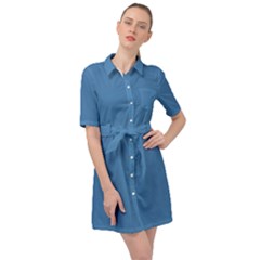 Color Steel Blue Belted Shirt Dress by Kultjers