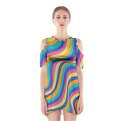 Psychedelic Groocy Pattern Shoulder Cutout One Piece Dress by designsbymallika