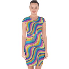 Psychedelic Groocy Pattern Capsleeve Drawstring Dress  by designsbymallika