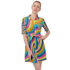 Psychedelic Groocy Pattern Belted Shirt Dress by designsbymallika