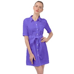 Color Medium Slate Blue Belted Shirt Dress by Kultjers