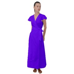 Color Electric Indigo Flutter Sleeve Maxi Dress