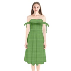 Green Knitted Pattern Shoulder Tie Bardot Midi Dress by goljakoff