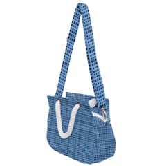 Blue Knitted Pattern Rope Handles Shoulder Strap Bag by goljakoff