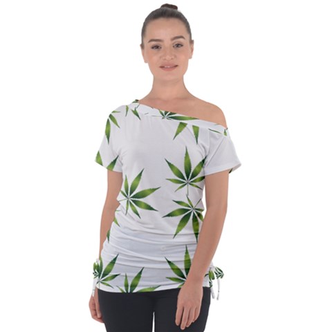 Cannabis Curative Cut Out Drug Off Shoulder Tie-up Tee by Dutashop