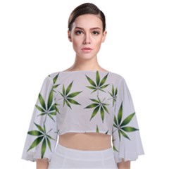 Cannabis Curative Cut Out Drug Tie Back Butterfly Sleeve Chiffon Top by Dutashop