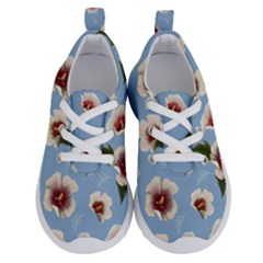Delicate Hibiscus Flowers On A Blue Background Running Shoes by SychEva