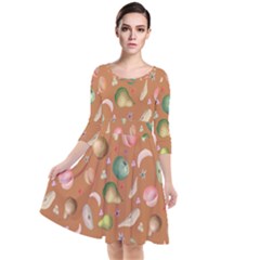 Watercolor Fruit Quarter Sleeve Waist Band Dress by SychEva