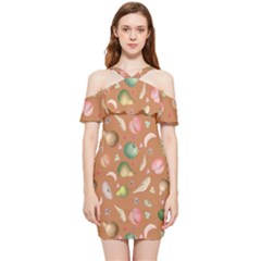 Watercolor Fruit Shoulder Frill Bodycon Summer Dress by SychEva