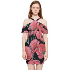 Poppy Flowers Shoulder Frill Bodycon Summer Dress by goljakoff