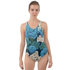 Blue Flowers Cut-out Back One Piece Swimsuit by goljakoff