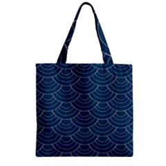 Blue Sashiko Plaid Zipper Grocery Tote Bag by goljakoff