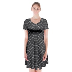 Black Sashiko Pattern Short Sleeve V-neck Flare Dress by goljakoff