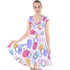 Watercolor Circles  Abstract Watercolor Cap Sleeve Front Wrap Midi Dress by SychEva