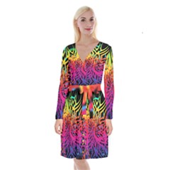 Abstract Jungle Long Sleeve Velvet Front Wrap Dress by icarusismartdesigns