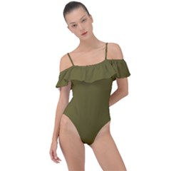 Antique Bronze Frill Detail One Piece Swimsuit by FabChoice