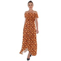 Curvy Geometric Pattern Off Shoulder Open Front Chiffon Dress by designsbymallika