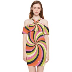 Psychedelic Groovy Orange Shoulder Frill Bodycon Summer Dress by designsbymallika