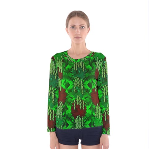 Forest Of Colors And Calm Flowers On Vines Women s Long Sleeve Tee by pepitasart