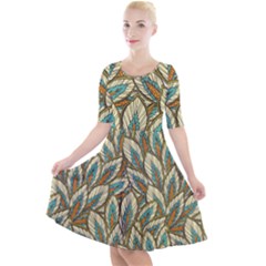 Green Leaves Quarter Sleeve A-line Dress by goljakoff