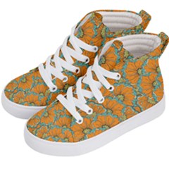 Orange Flowers Kids  Hi-top Skate Sneakers by goljakoff