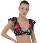 Russian khokhloma Plunge Frill Sleeve Bikini Top