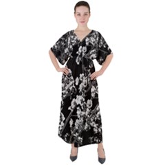 Fleurs De Cerisier Noir & Blanc V-neck Boho Style Maxi Dress by kcreatif