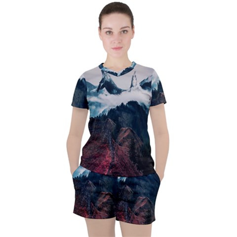 Blue Whale In The Clouds Women s Tee And Shorts Set by goljakoff